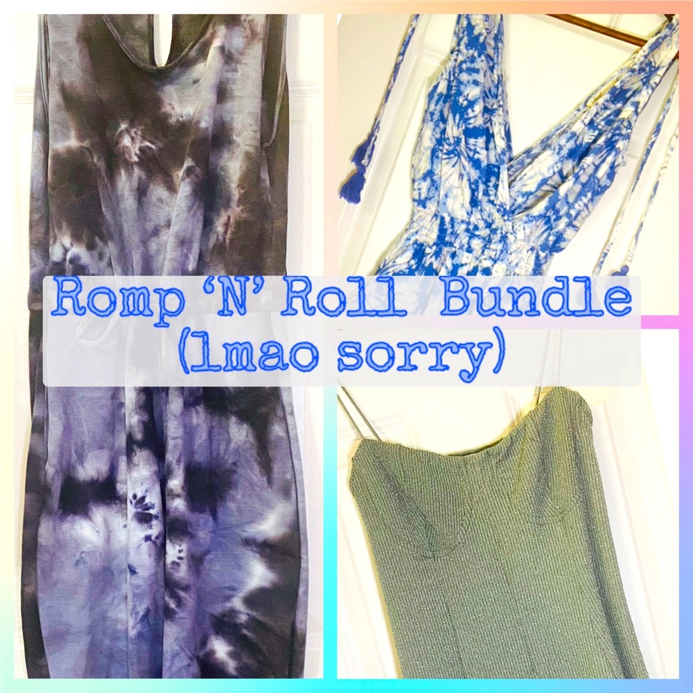 Romper Bundle - Urban Outfitters Shimmer, ANTISTAR Lounge, & Mini Tie-Dye Plunge
